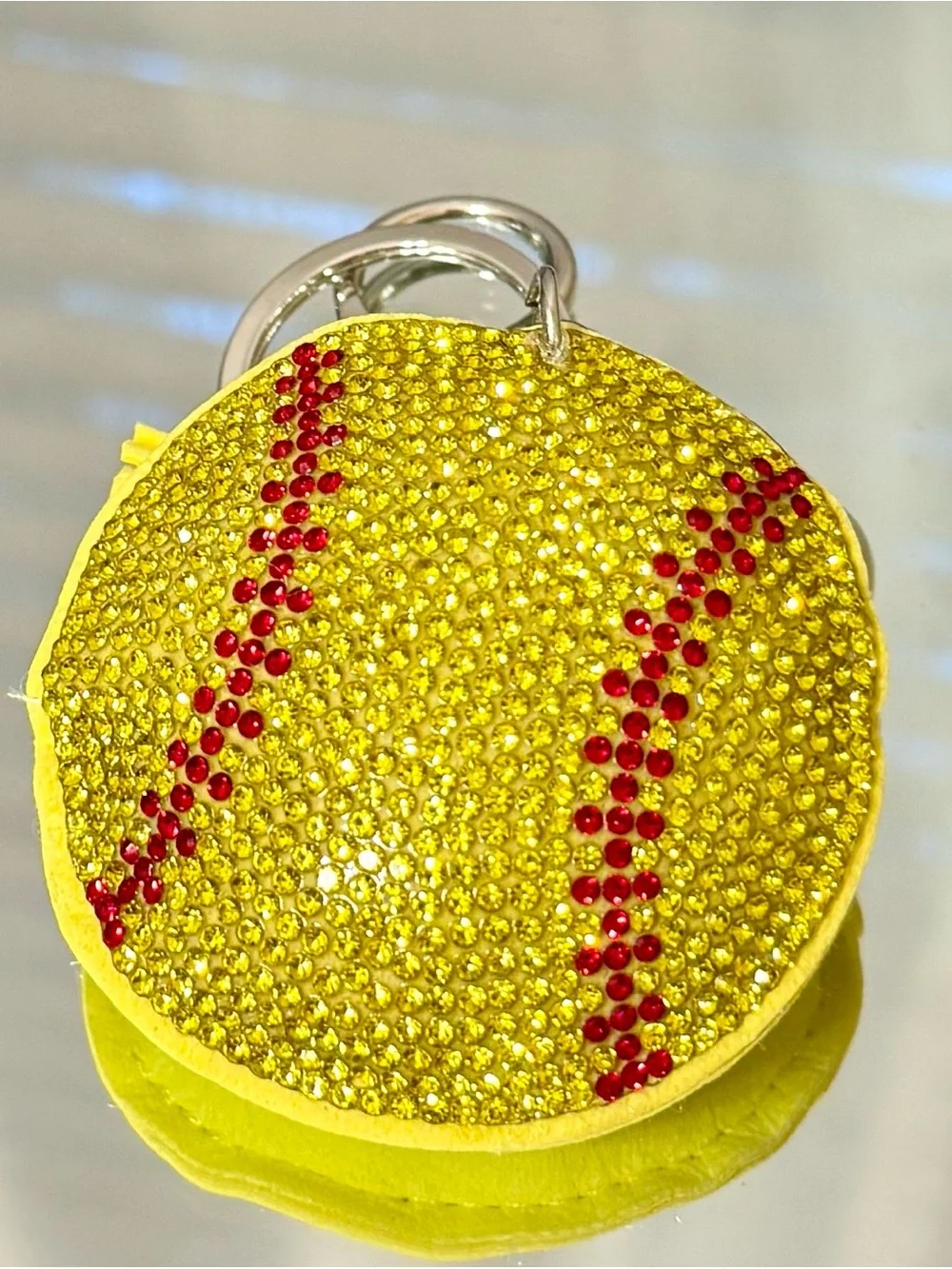 New Yellow Crystal Softball Keychain